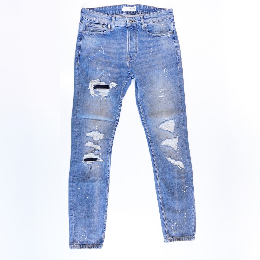 Topman Cotton Denim Slim Stretch Skinny Jeans Straight Leg Pants W32 L32 Blue